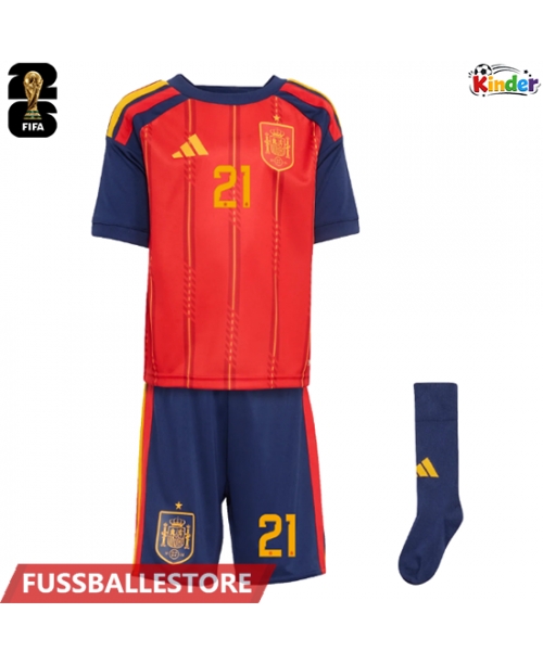 Günstige Spanien Mikel Oyarzabal #21 Heimtrikotsatz Kinder WM 2026 Kurzarm (+ Kurze Hosen)